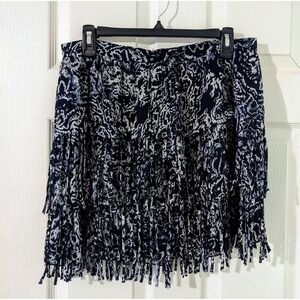 DKNY Women's‎ Blue White Fringe Mini Skirt Sz. Medium